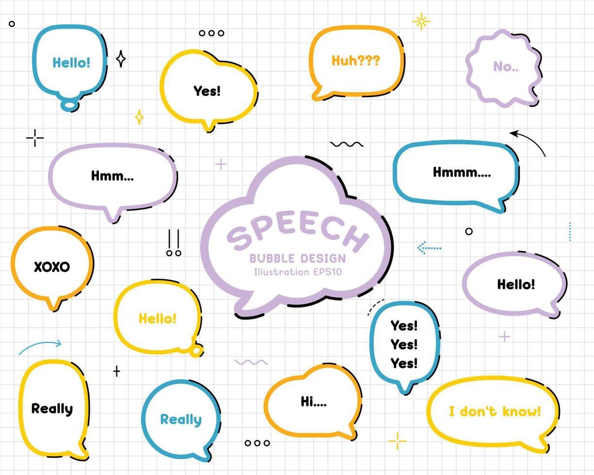 Set hand drawn speech bubbles. empty text box different shapes balloons vector