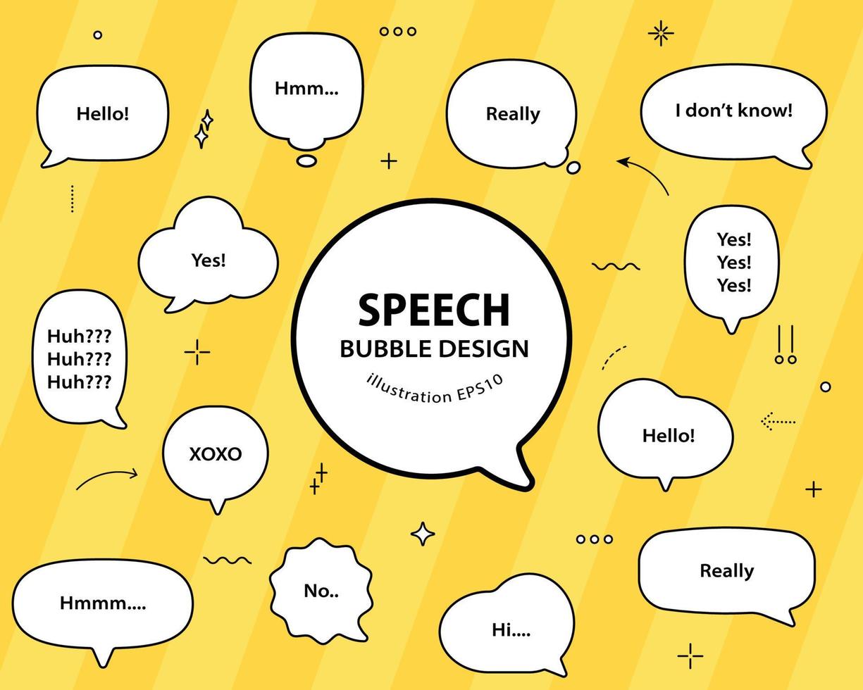 Set hand drawn speech bubbles. empty text box different shapes balloons vector