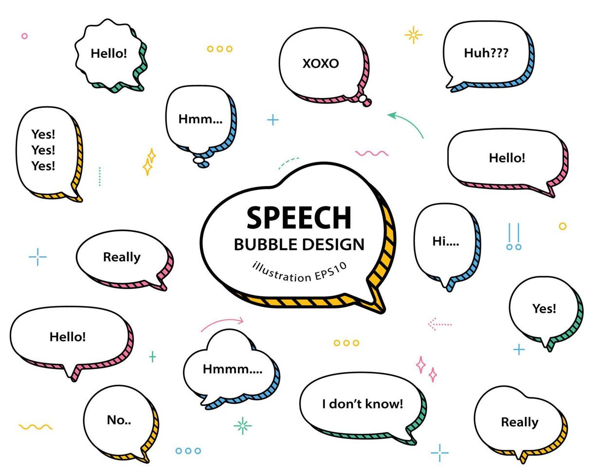 Set hand drawn speech bubbles. empty text box different shapes balloons vector