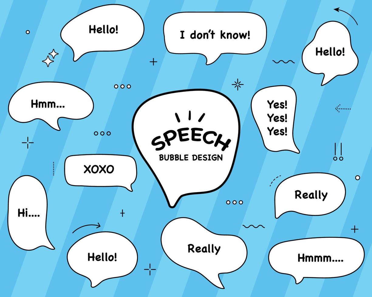 Set hand drawn speech bubbles. empty text box different shapes balloons vector