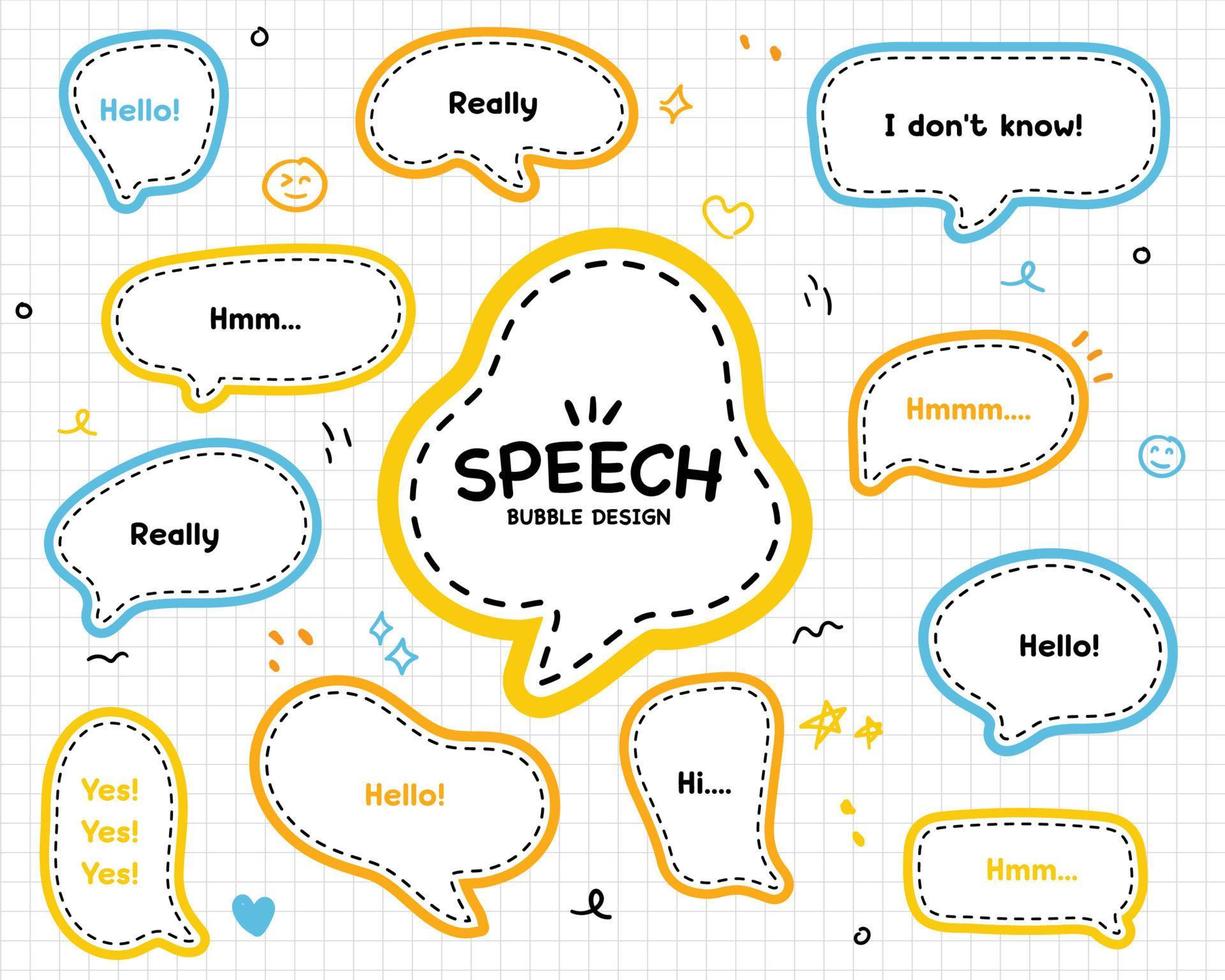 Set hand drawn speech bubbles. empty text box different shapes balloons vector