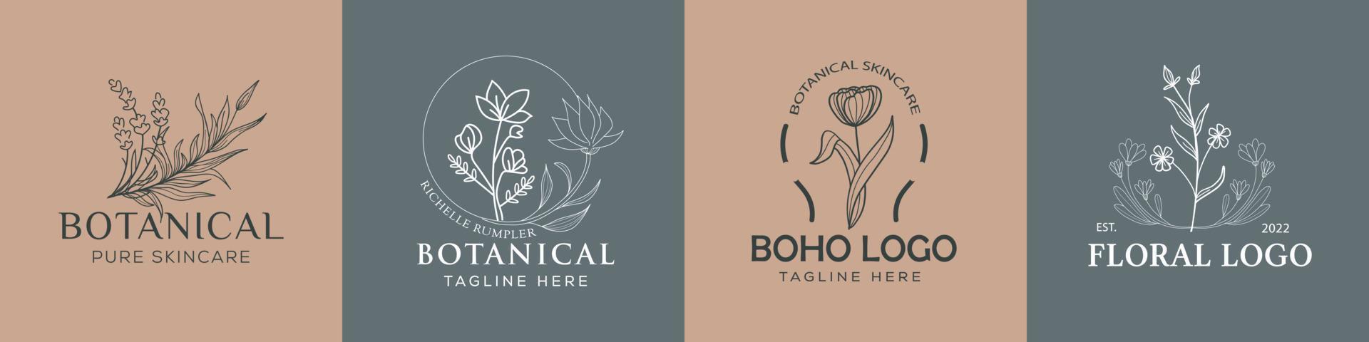 Collection of hand drawn boho logotypes vector