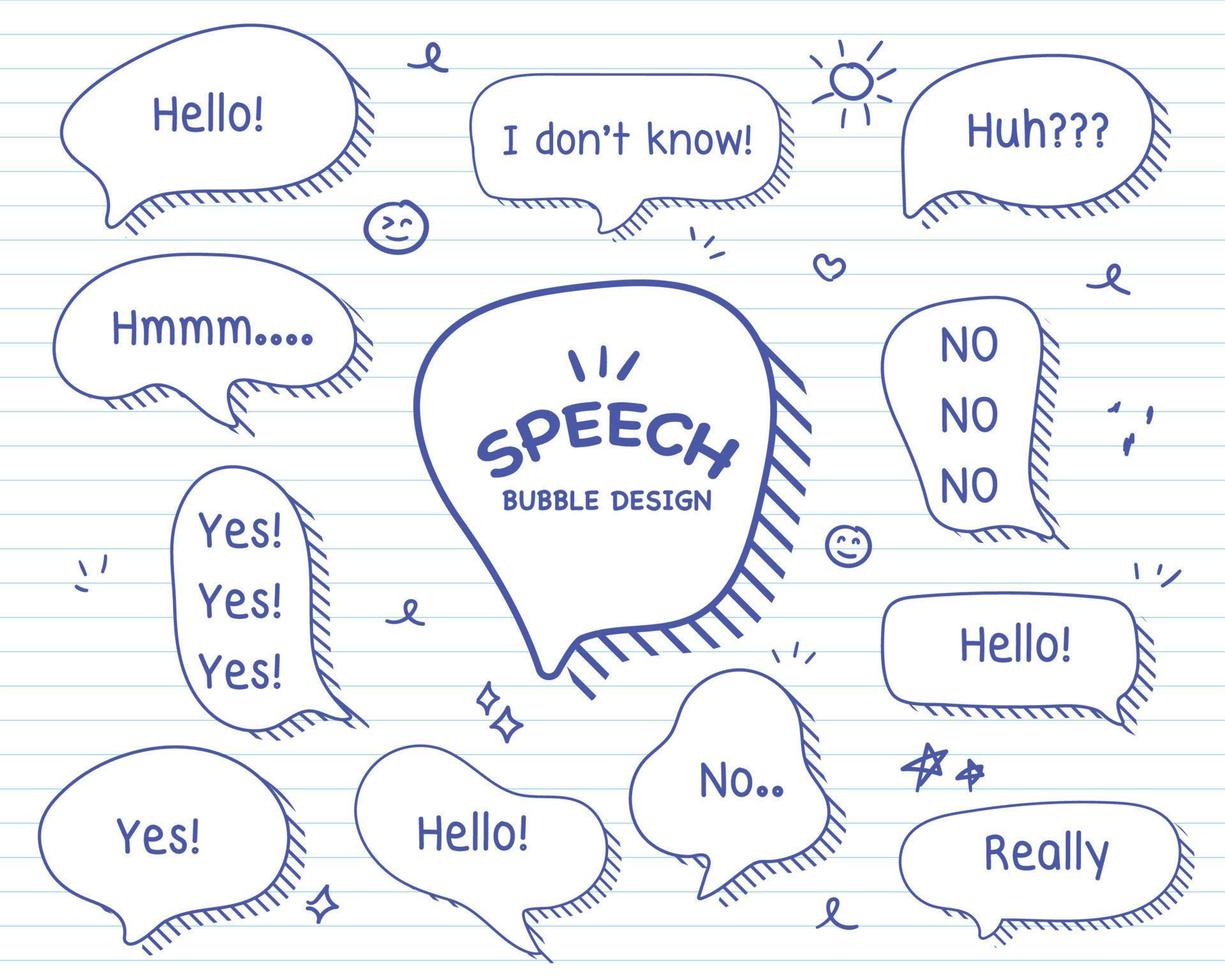 Set hand drawn speech bubbles. empty text box different shapes balloons vector