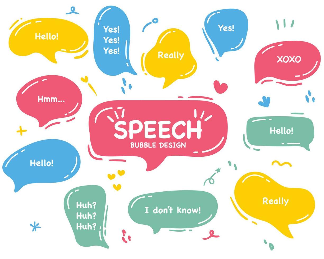 Set hand drawn speech bubbles. empty text box different shapes balloons vector