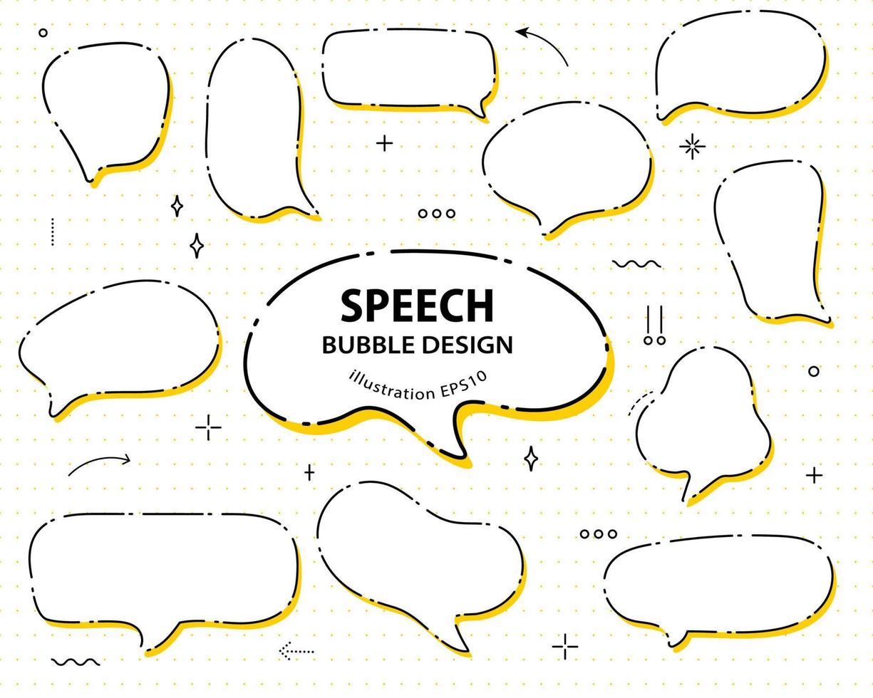 Set hand drawn speech bubbles. empty text box different shapes balloons vector