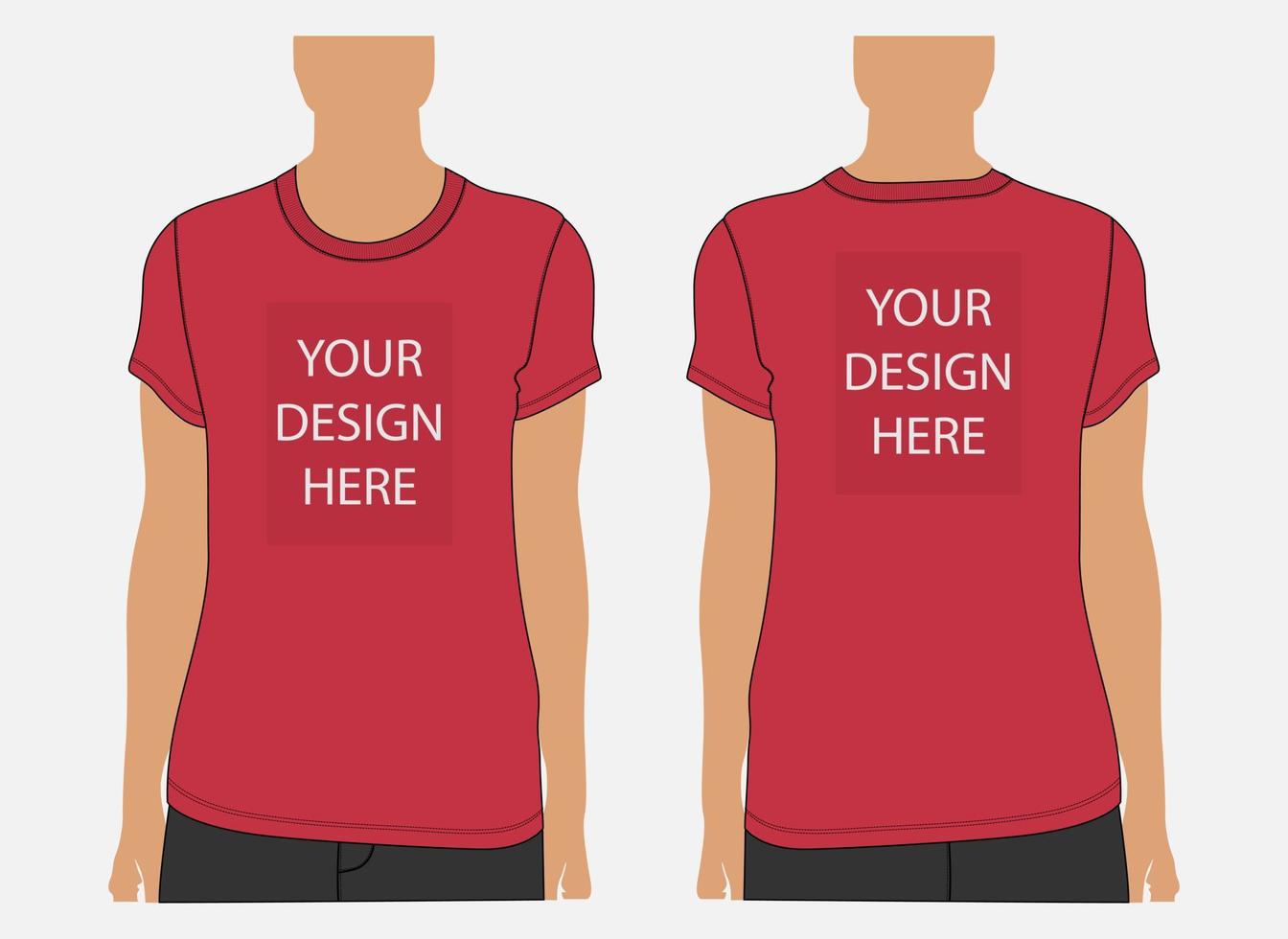 Short sleeve t shirt vector illustration mockup template for ladies.