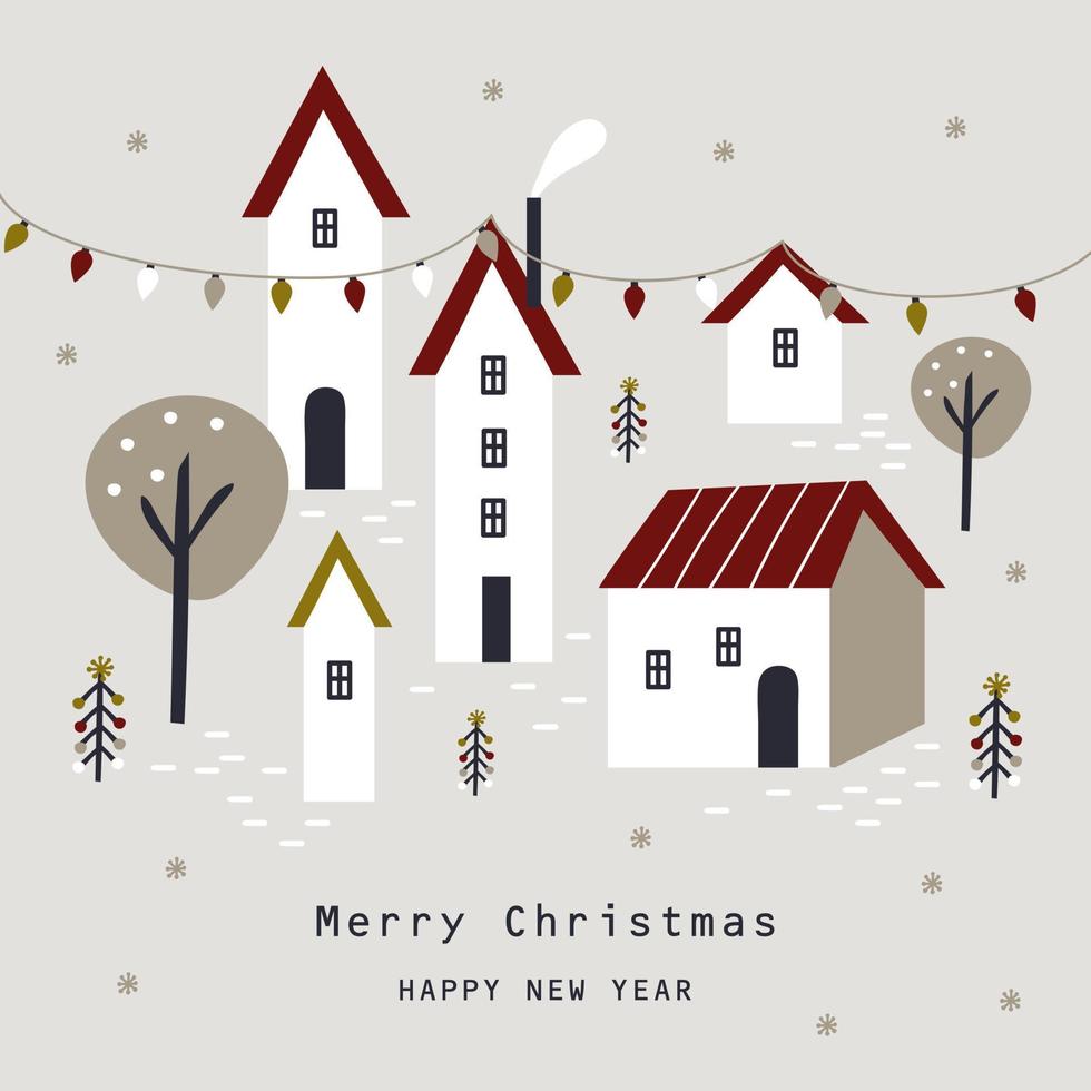 Christmas card with house. Vector