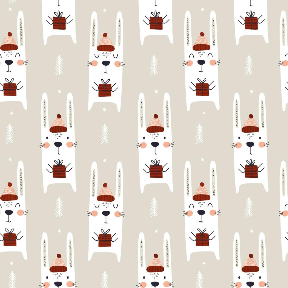Seamless pattern with cute rabbit. Vector