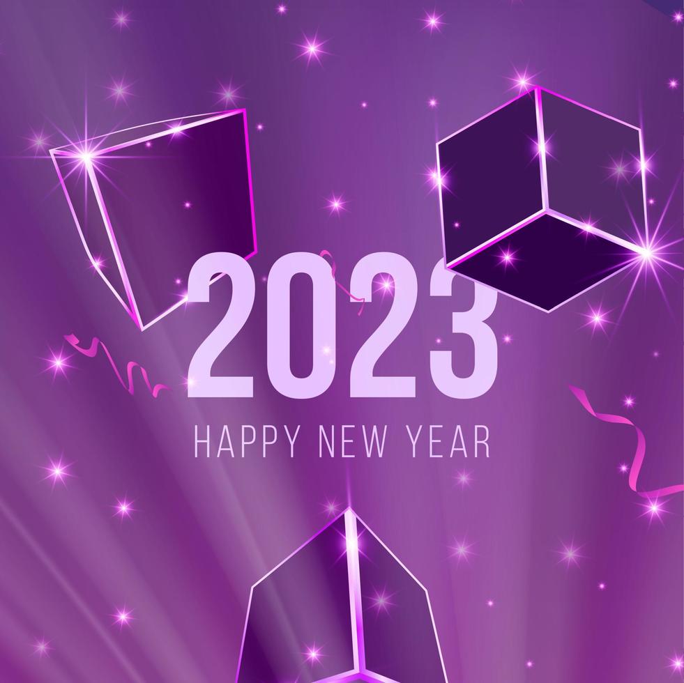 diseño de plantilla púrpura de año nuevo 2023 para redes sociales, pancarta, afiche vector