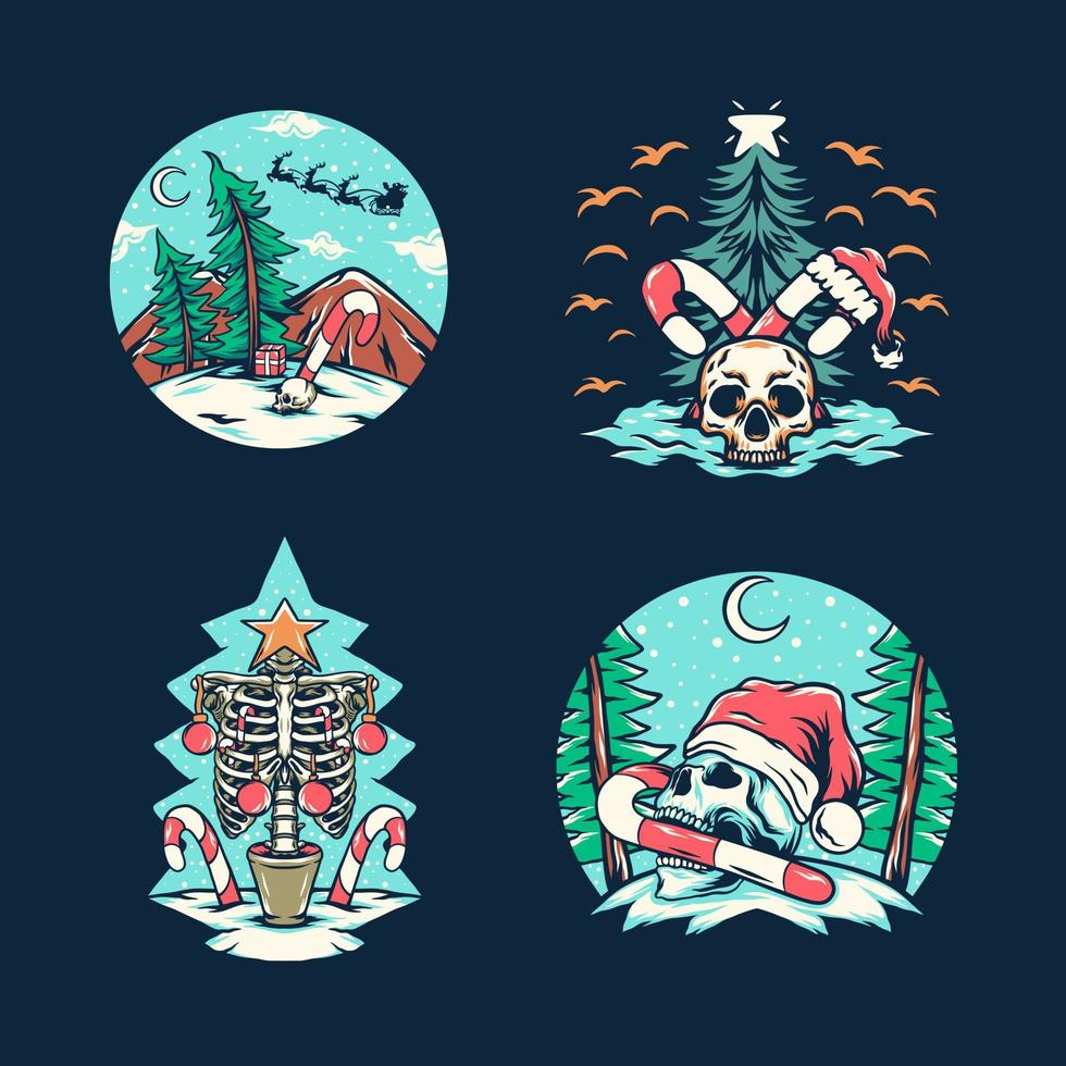 Skull Christmas Illustration Pack 6 vector