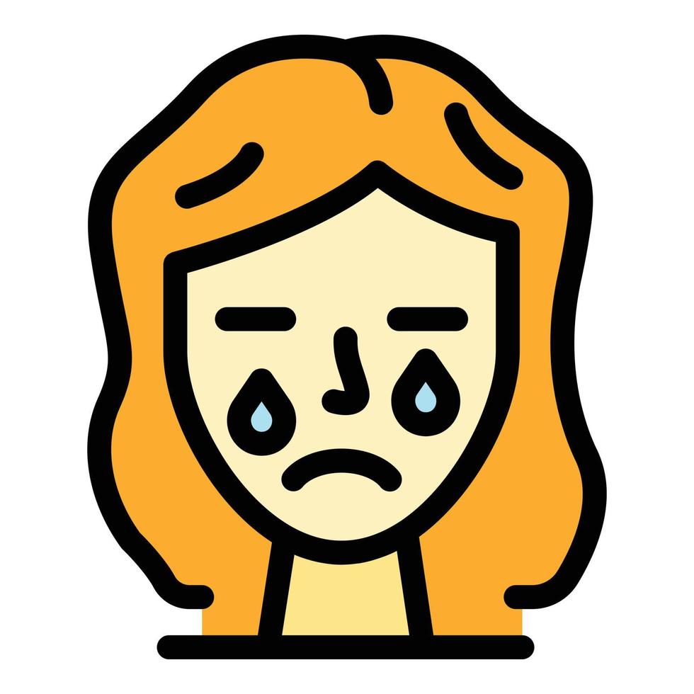 Crying girl icon color outline vector