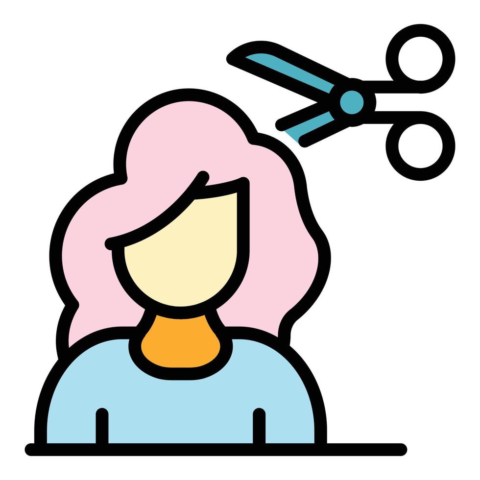 vector de contorno de color de icono de corte de pelo de mujer
