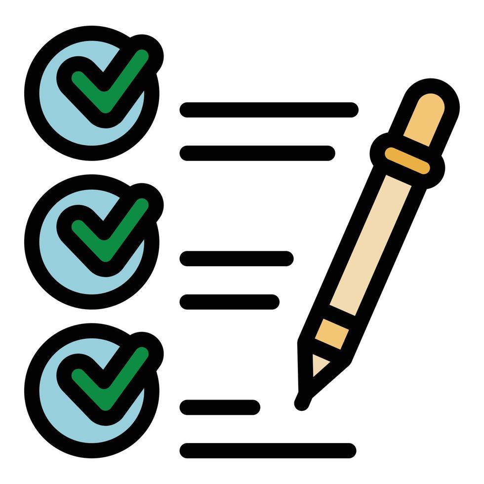 Checkmarks and pen icon color outline vector