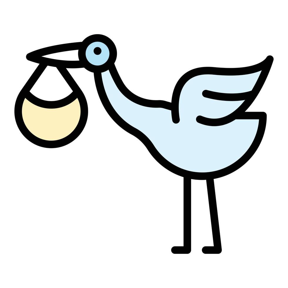 Wild baby stork icon color outline vector