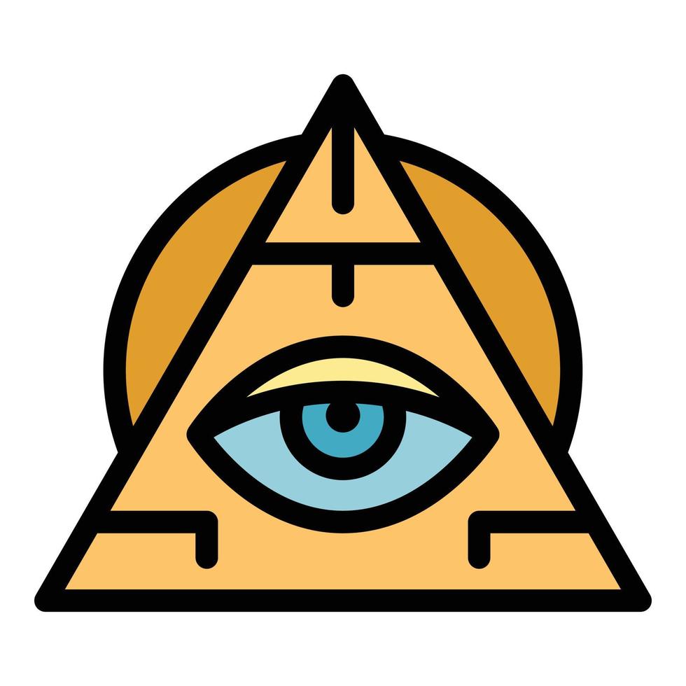 vector de contorno de color de icono de amuleto de ojo de pirámide