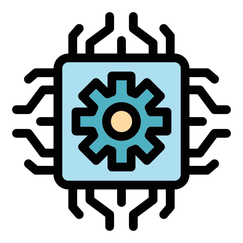Laptop processor icon color outline vector