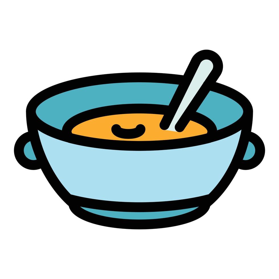 vector de contorno de color de icono de sopa de almuerzo