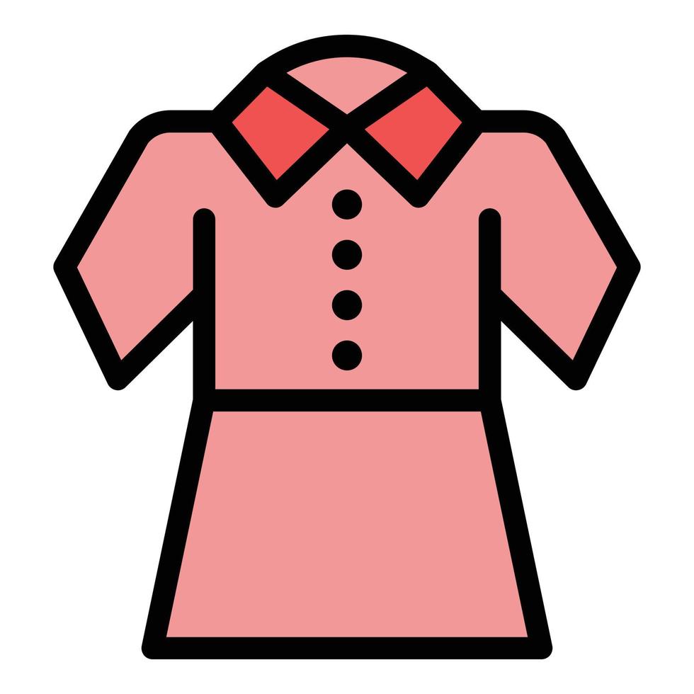 vector de contorno de color de icono de vestido de escuela de niña