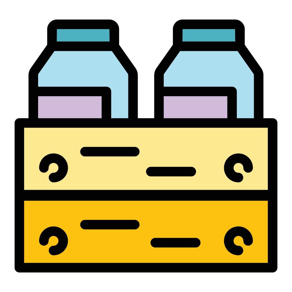 Milk bottles box icon color outline vector