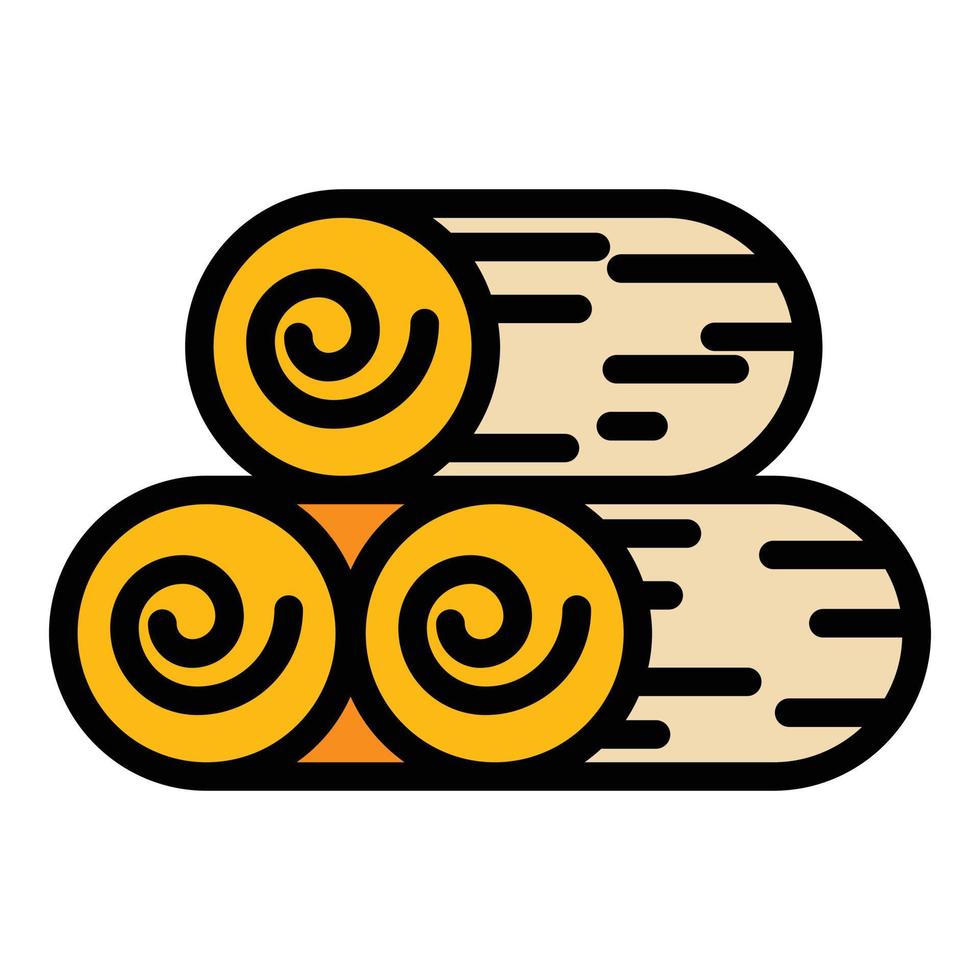 vector de contorno de color de icono de pila de rollo de madera