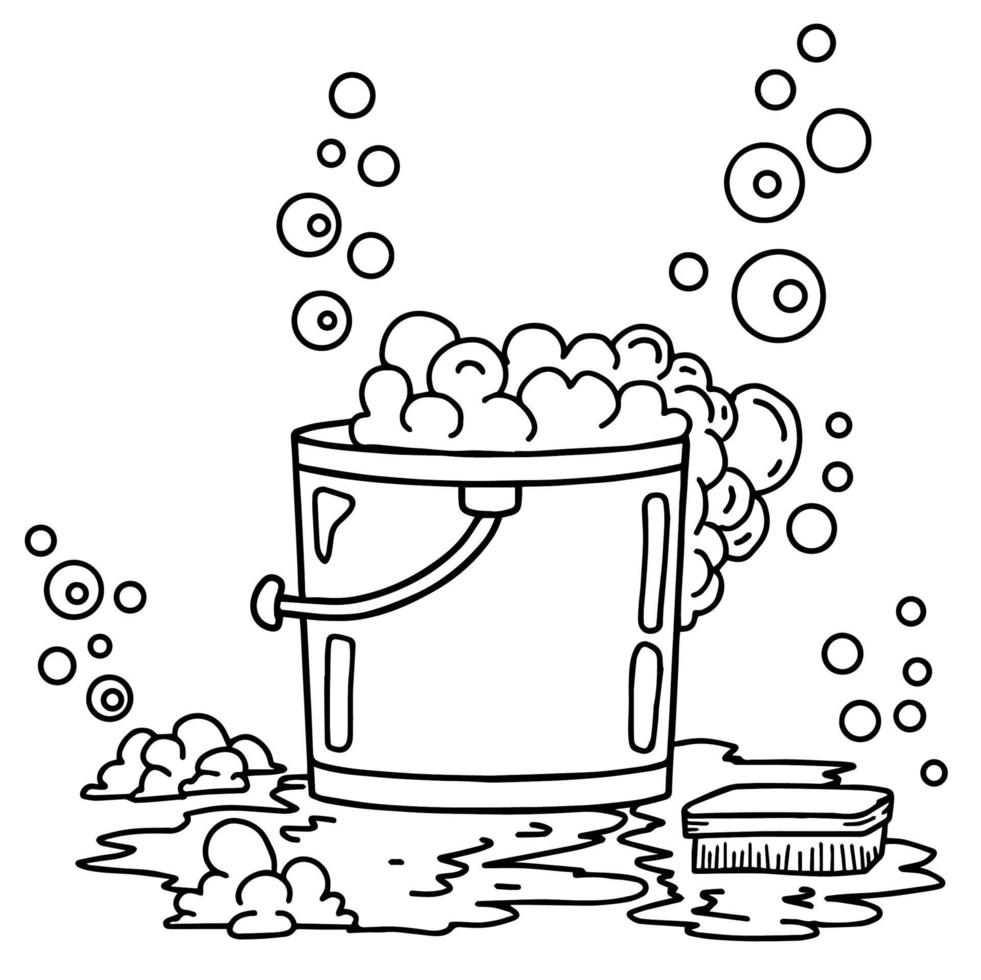 design illustration outline bucket washing icon vector