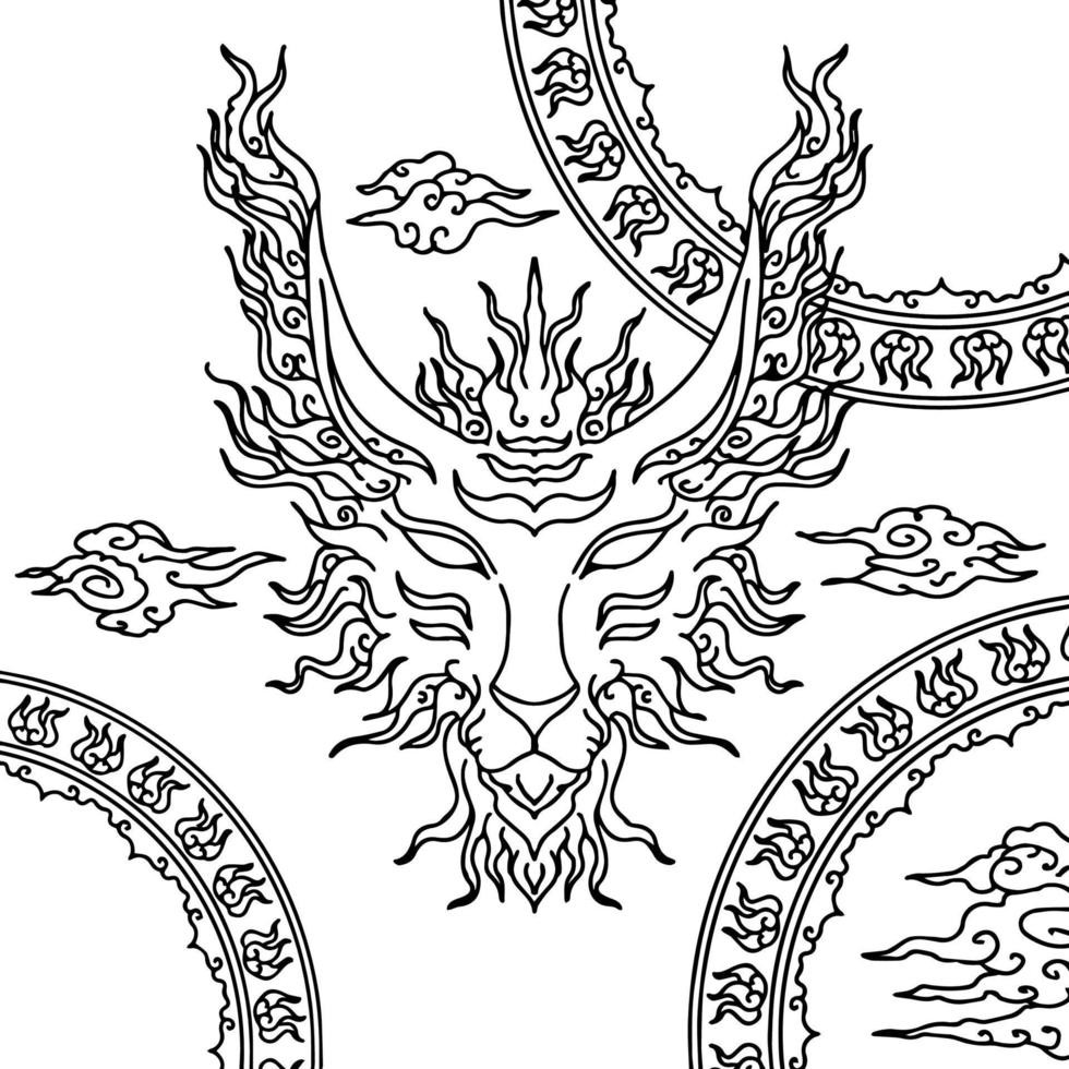 design illustration line art asian head fox vector
