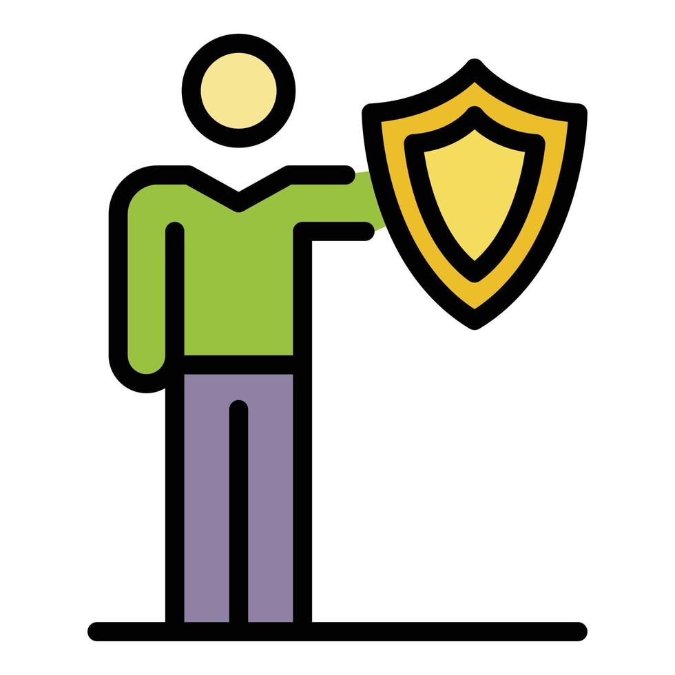 Man with a shield icon color outline vector