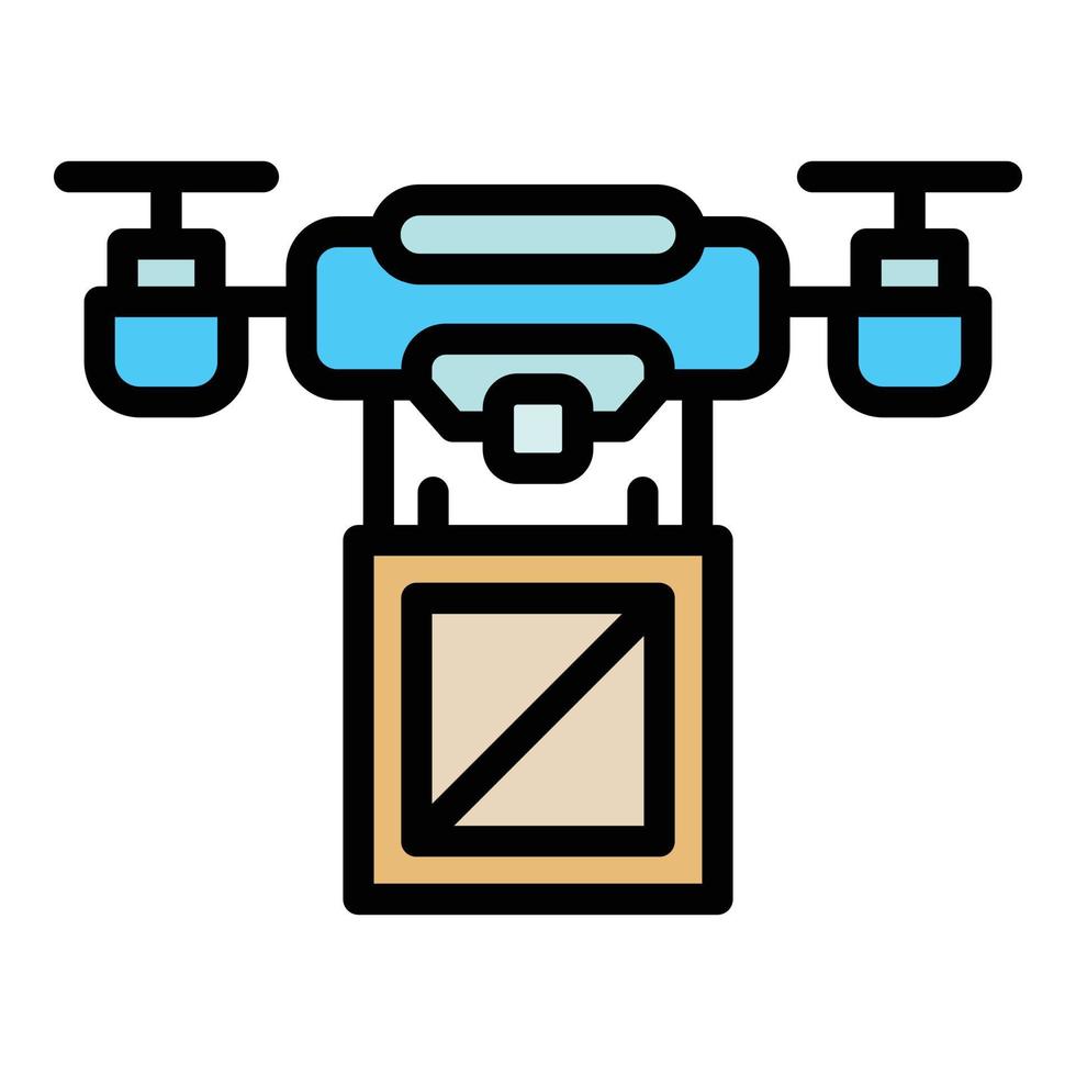 vector de contorno de color de icono de entrega de drones eléctricos