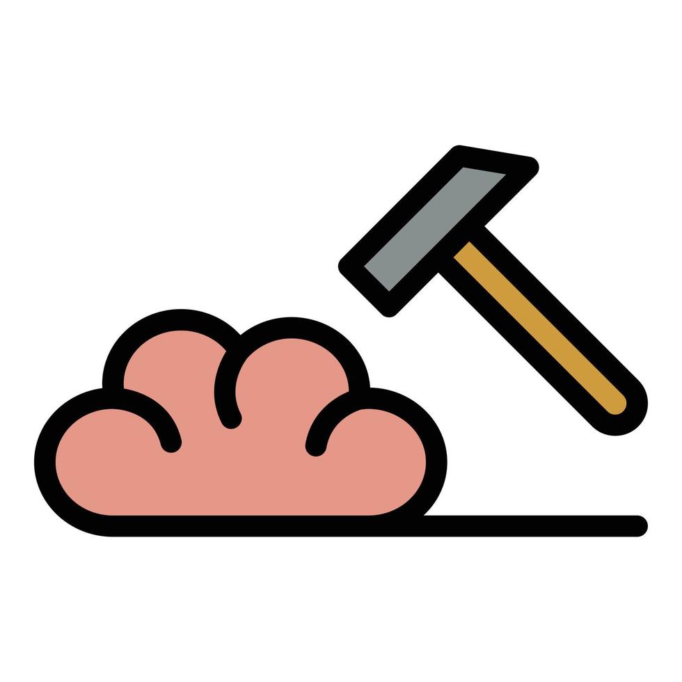 Depression hammer brain icon color outline vector