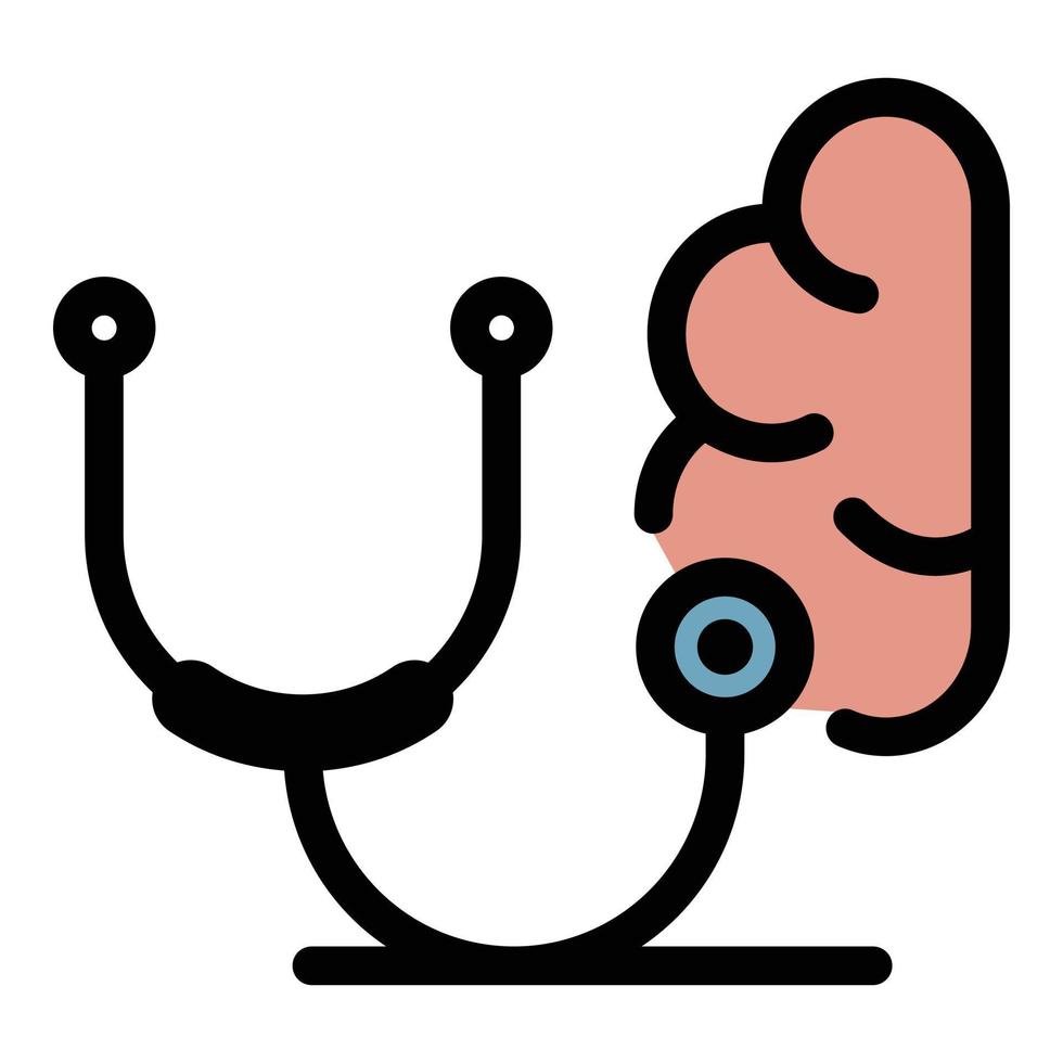 Stethoscope listen brain icon color outline vector