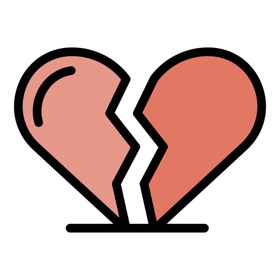 Broken heart icon color outline vector