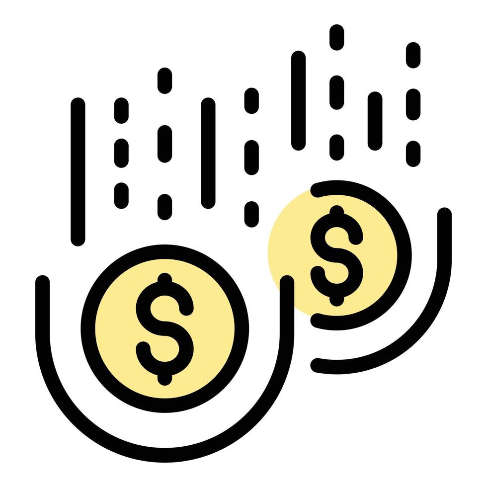 vector de contorno de color de icono de dinero en quiebra