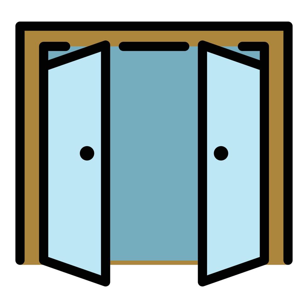 vector de contorno de color de icono de puerta doble abierta fuera