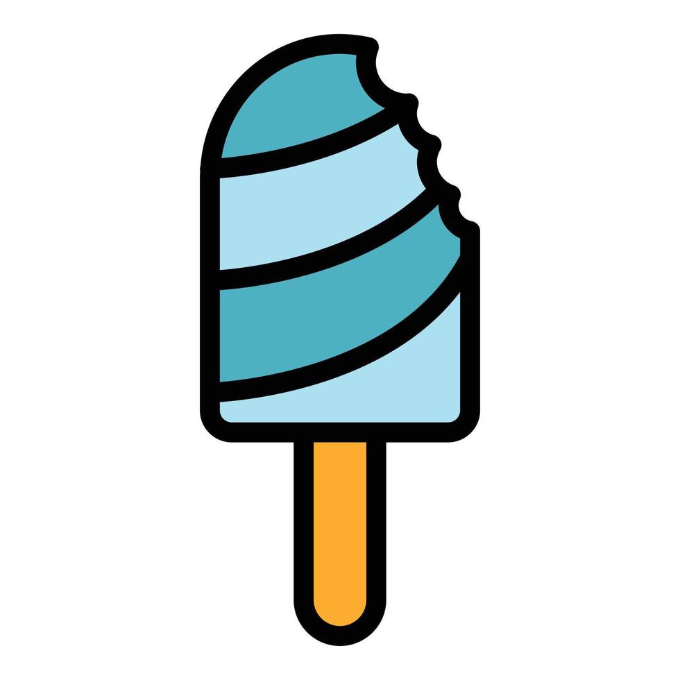 Bitten ice cream on a stick icon color outline vector