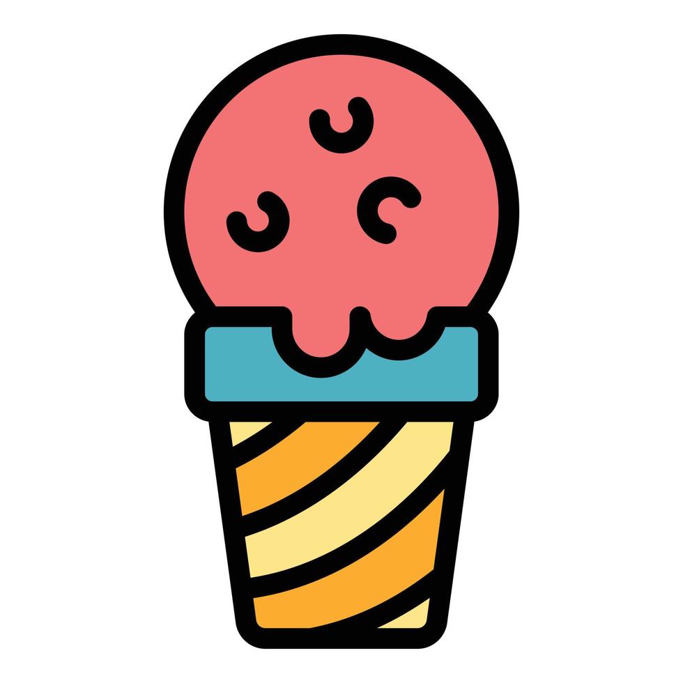 helado en un vector de contorno de color de icono de taza rayada