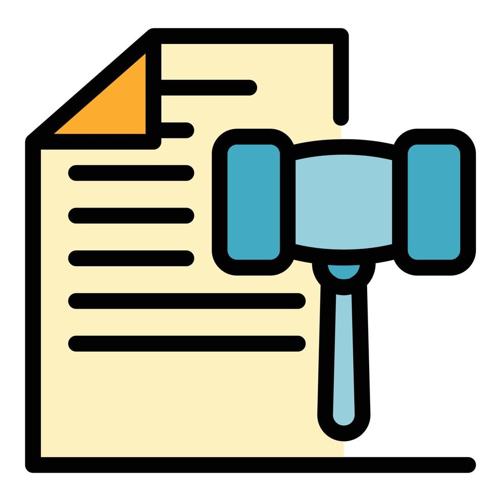 Judge gavel paper icon color outline vector