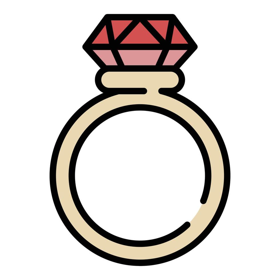 vector de contorno de color de icono de anillo de diamante