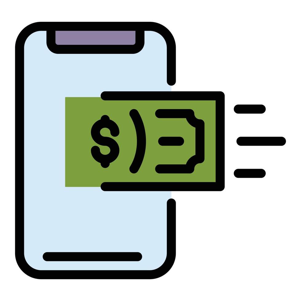 vector de contorno de color de icono de transferencia de efectivo de smartphone