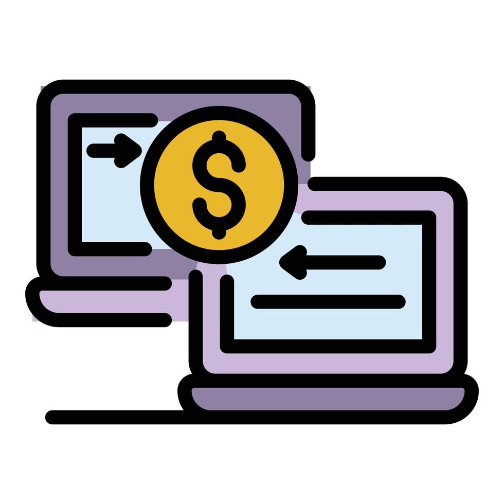 Laptop money transfer icon color outline vector