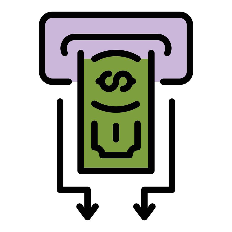 vector de esquema de color de icono de dinero en efectivo de cajero automático