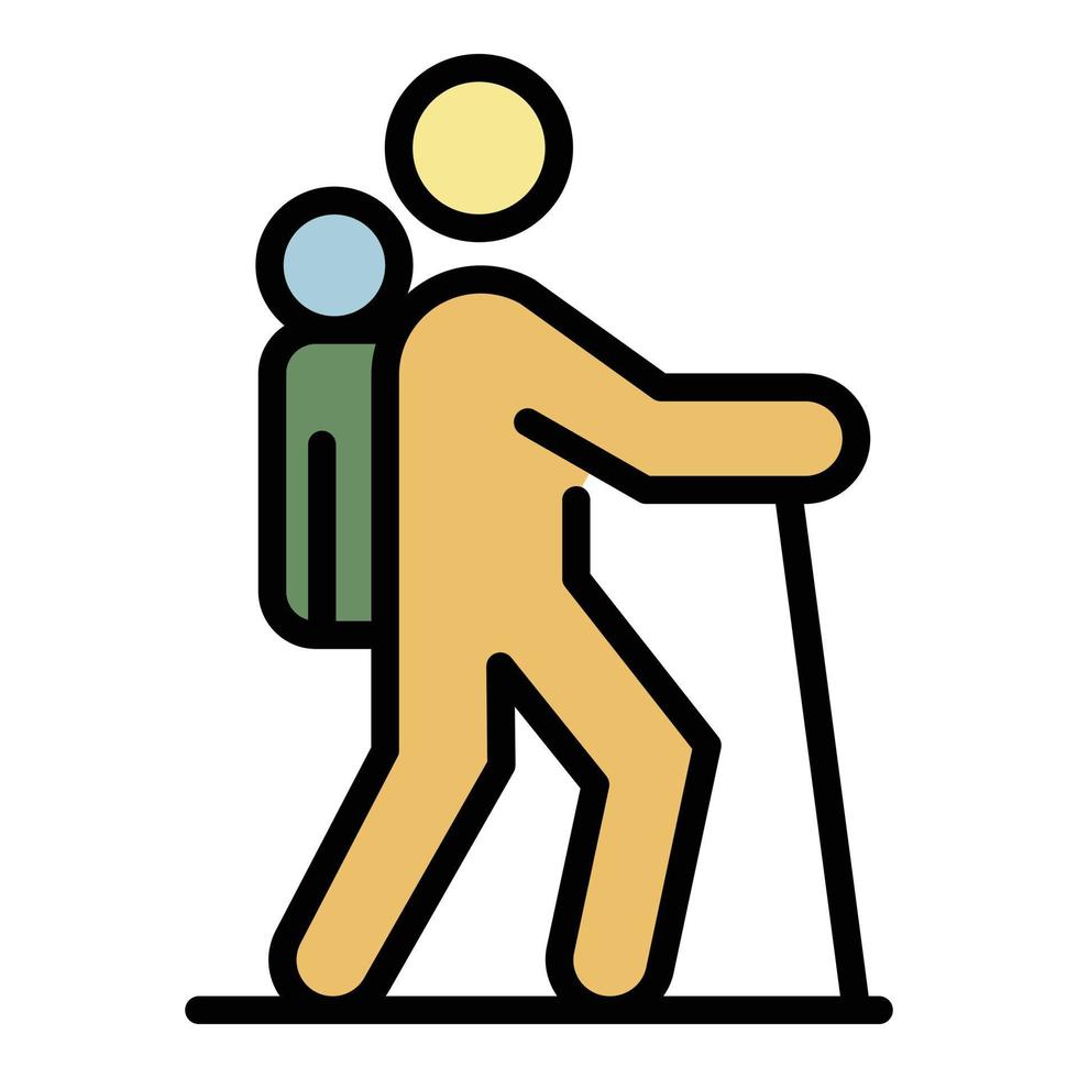 Hiking family icon color outline vector