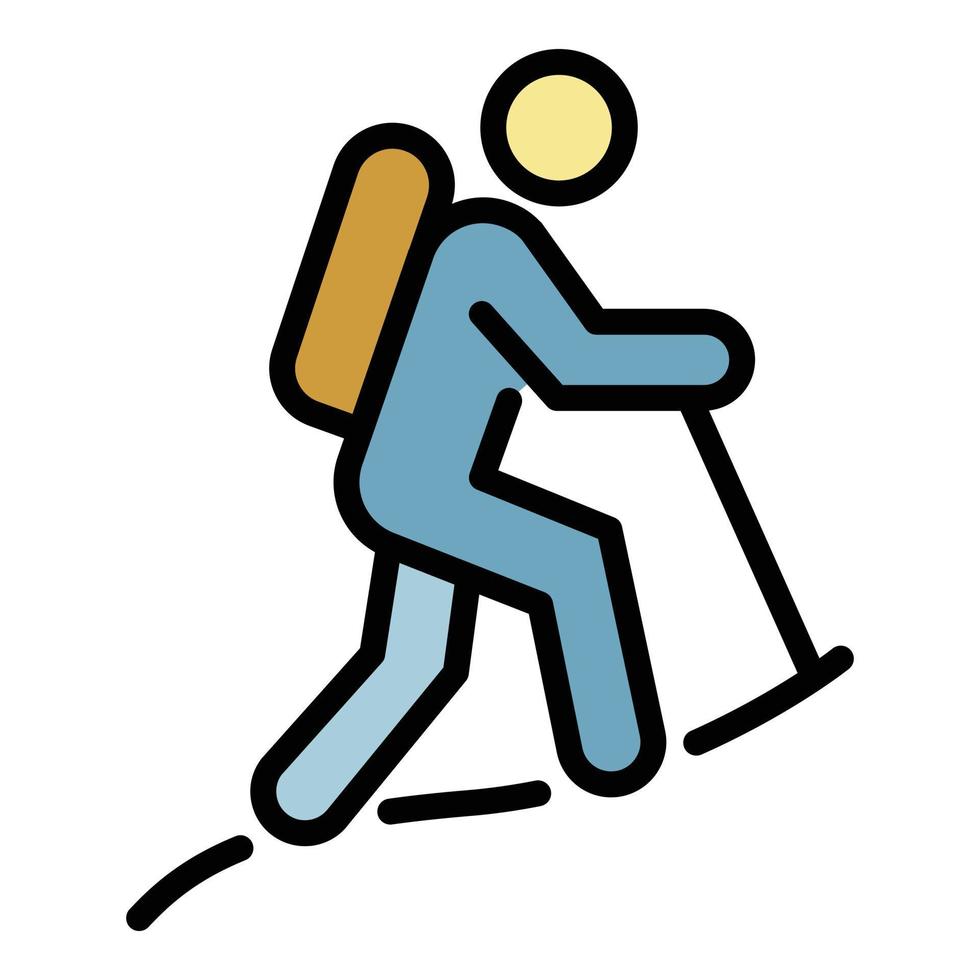 Hiking man icon color outline vector