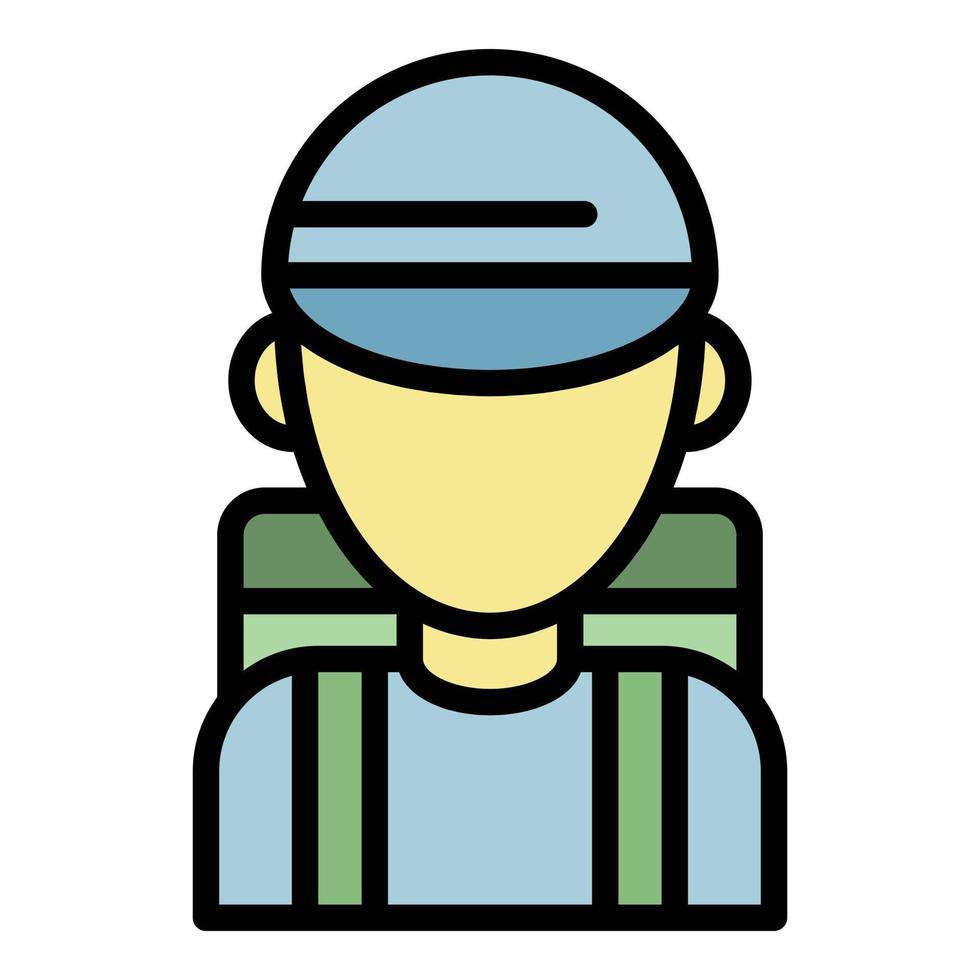 Hiking boy icon color outline vector