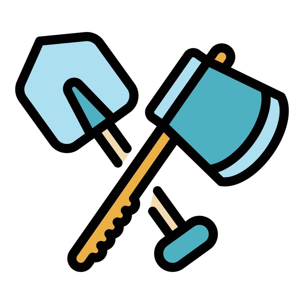 Crossed shovel and axe icon color outline vector