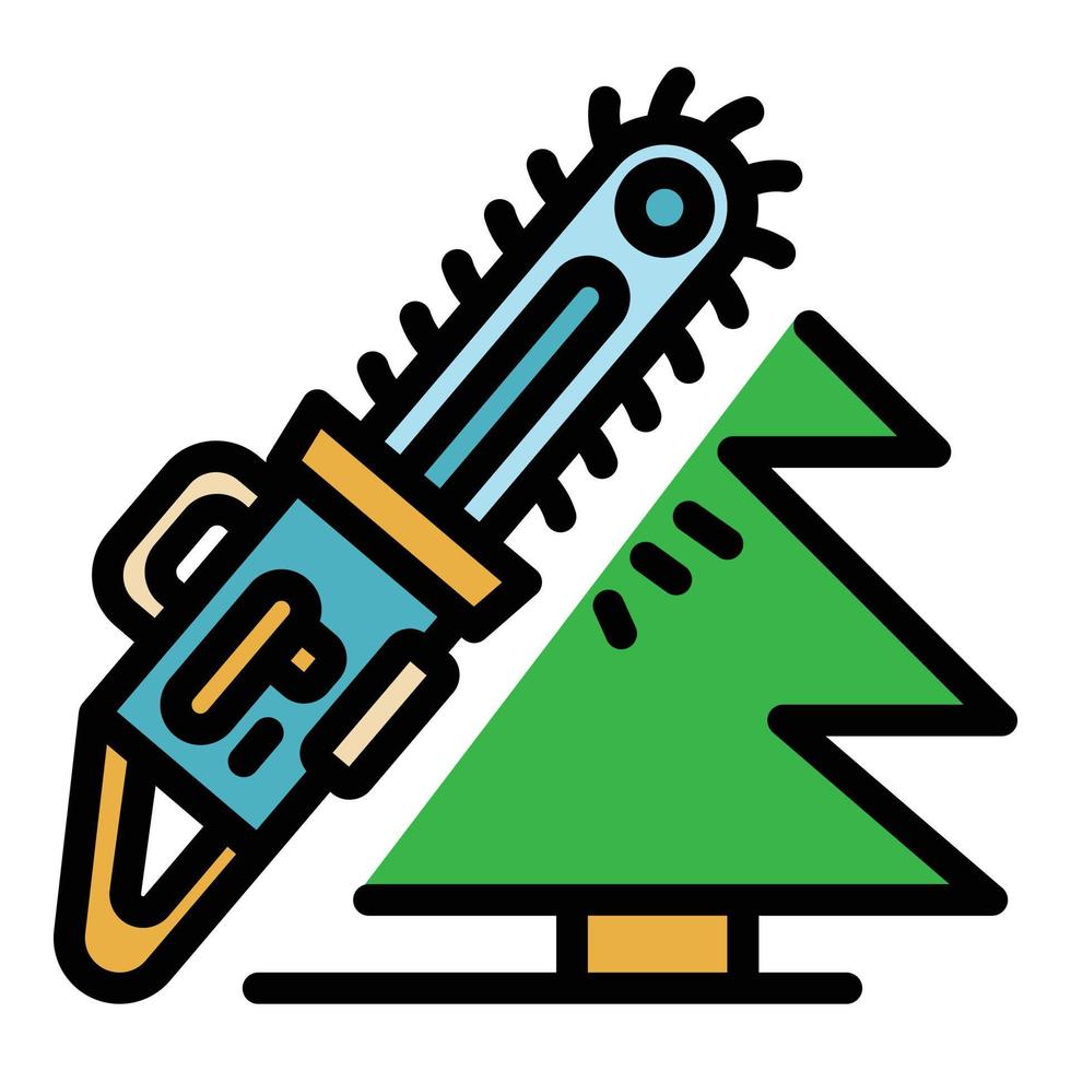 Forest chainsaw icon color outline vector