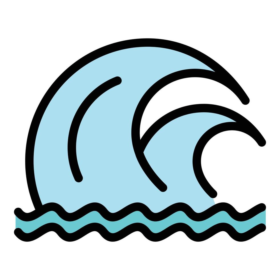 vector de contorno de color de icono de ola de tsunami doble