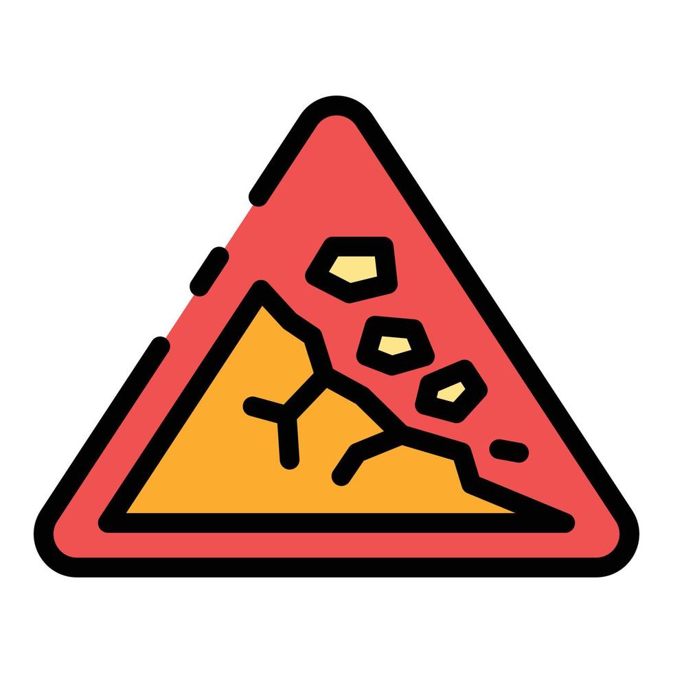 Rockfall road sign icon color outline vector