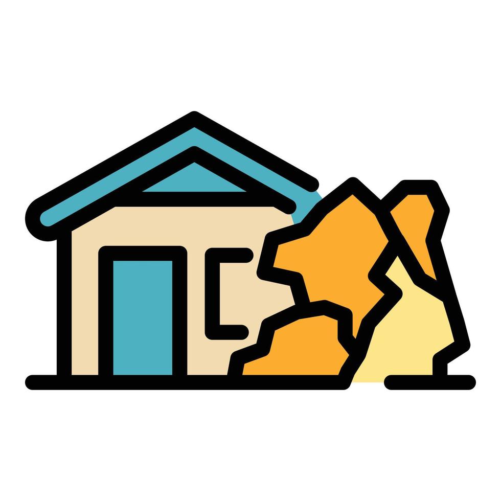 Falling rock house icon color outline vector