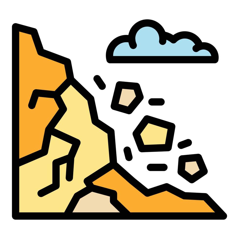vector de contorno de color de icono de caída de rocas de montañas