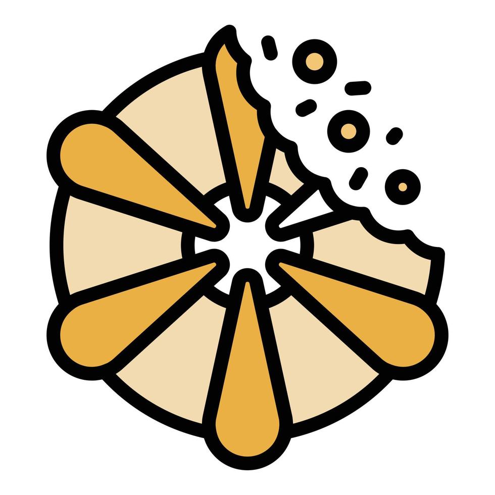 vector de contorno de color de icono de galleta de mordedura floral